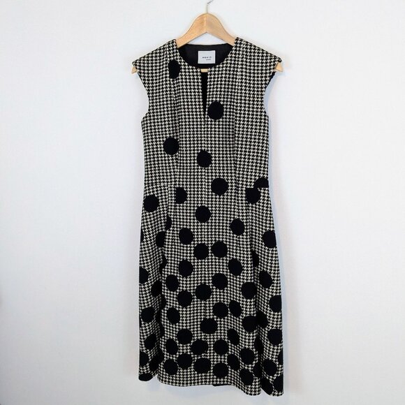 AKRIS PUNTO dress houndstooth polka dot a-line pleated wool - Picture 3 of 14